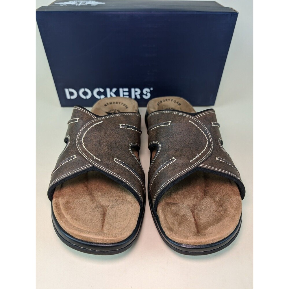 Dockers Sandals Mens 12 M Sunland Slides Brown Memory Foam Open Toe Shoes NEW - Picture 5 of 11